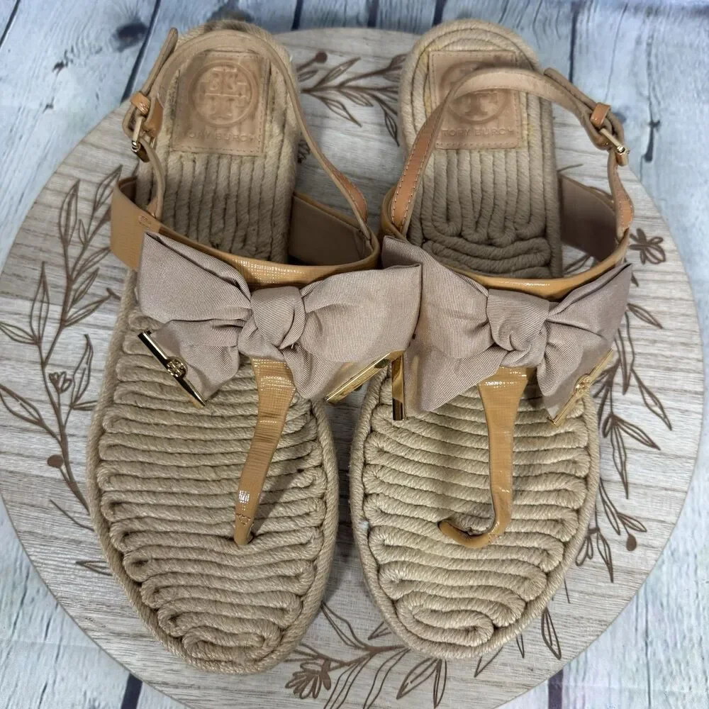 Tory Burch Bow Thong Sandals Women 11 Espadrille Jute Resort Coastal Boho